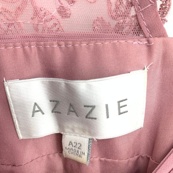 Azazie Blake A-Line Chiffon Gown Womens Sz A22 Vintage Mauve Lace Trim Back - Picture 5 of 8